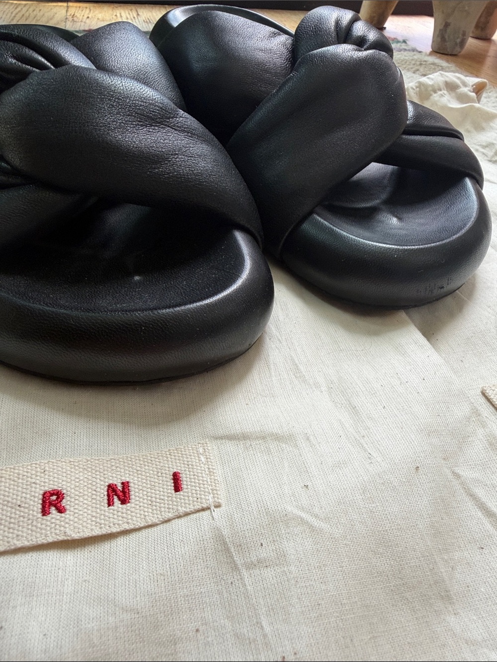 Marni Black Knotted Leather Slide Sandals - Picture 4 of 6